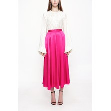 Fuşya Beli Lastikli Midi Etek 81209