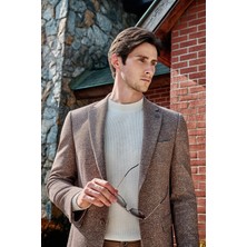 Ekru Uzun Kol Bisiklet Yaka Cepsiz  Slim Fit  Triko 1012255151