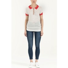 Beyaz Triko Yaka Örme Bluz 18755