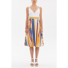 Çizgili Pilili Yüksek Bel Etek 81060