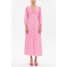 Pembe V Yaka Uzun Elbise 92840