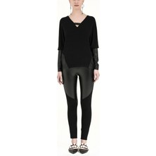 Siyah Derili  Örme Bluz 19289