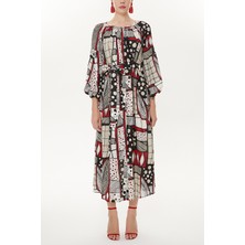 Kırmızı Lastikli Balon Kol Uzun Elbise 92718