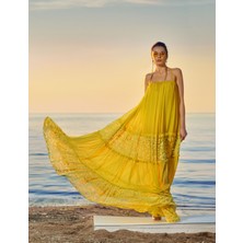 Sarı Askılı Bol Kesim Dantel Elbise 93555