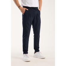 Erkek Jogger Pileli Bel Lastikli Bağcıklı Likralı Siyah Pantolon