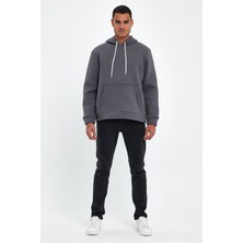 Erkek Kapşonlu Rahat Kalıp Içi Polarlı 3 Iplik Kalın Sweatshırt SPR25SW55