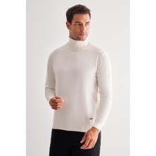 Açık Krem Balıkçı Yaka Cepsiz Comfort Fit Classic Pamuklu Triko Kazak 1012255004