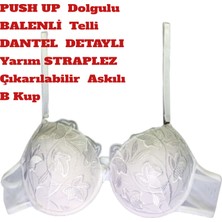 Sütyen Push Up Dolgulu Balenli Telli Yarım Straplez Dantel Detaylı B Kap