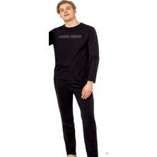 Pierre Cardin 6093 Erkek Siyah Uzun Kollu Bisiklet Yaka Pijama Takımı