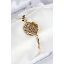 316L Çelik Nazar Boncuk Detaylı Hayat Ağacı Model Italyan Zincir Gold Renk Kadın Bileklik