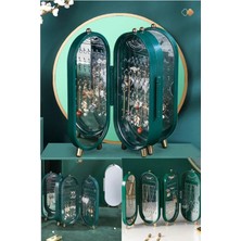 Tineke 4 Bölmeli Takı Organizeri Aynalı Takı Askısı Yüzük Standı, Küpe Standı, Kolye Düzenleyici Yeşil