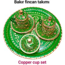 Yeşil Bakır Fincan Takımı, 2'li Kahve Seti, El Işçiliği, Zarif Tasarım