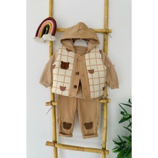 Miniğimin Cicileri Bear Panç Detaylı Şişme Yelekli Erkek Bebek 3 lü takım - Kahve