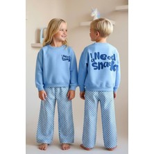 Miniğimin Cicileri I Need Snaek Detaylı Kareli Unisex çocuk takım - Açık Mavi