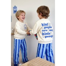 Miniğimin Cicileri Smile Detaylı Çizgili Unisex Çocuk takım - Mavi