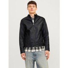 Jack & Jones Erkek Siyah Renk Bıker Deri Ceket 12261195