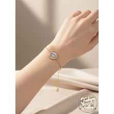 Altın Renkli Yuvarlaş Taşlı Zarif Çelik Bileklik