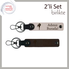 Miawiki Kız Sevgiliye Cesaret Temalı Sporcu Hediyesi, Tekvando Motifli Deri Anahtarlık, Pudra-Koyu Kahve