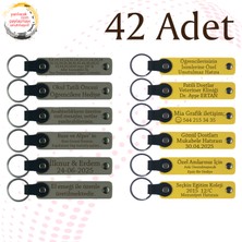 Miawiki Kül Gri & Sarı, 42’li Set, Kişisel Yazılı Deri Hatıra Anahtarlık, Yılbaşı Partilerine Özel Anı