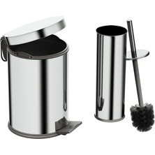 Aqua Bagno Basic Set - Klozet Fırçası + Çöp Kovası 3 L, 2 Parça, Parlak Krom Paslanmaz