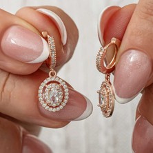 Aya Diamond Gümüş Rose Oval Taşlı Sallantılı Küpe