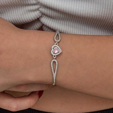 Aya Diamond Gümüş Pembe Zirkon Taşlı Kalp Bileklik