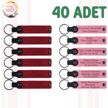 Miawiki Kırmızı & Pembe, 40’li Set, Isimli Anlamlı Deri Anahtarlık, Baby Shower Etkinliğine Özel Anı