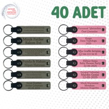 Miawiki Kül Gri & Pembe, 40’lı Set, Isimli Anlamlı Deri Anahtarlık, Baby Shower Misafirlerine Anlamlı Hediye