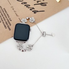 Redmud Teknoloji Apple Watch 10 46 mm 7 8 9 45MM 6 5 4 Se 44MM Ile Uyumlu Çiçek Taşlı Zincir Detaylı Kalpli Kordon
