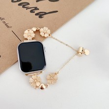 Redmud Teknoloji Apple Watch Seri 4 5 6 7 8 9 10 42-38-40-41 mm Çiçek Taşlı Zincir Detaylı Kalpli Şık Tasarım Kordon