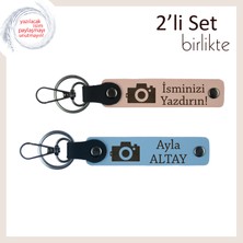 Miawiki Deklanşör Detaylı Özel Hediye, Kamera Desenli, Isme Özel Anahtarlık Takımı, Yavru Ağzı-Gök Mavi