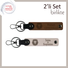 Miawiki Karizmatik Hediye Seçeneği , Aslan Baş Desenli Deri 2’li Anahtarlık Takımı, Açık Kahve-Pudra