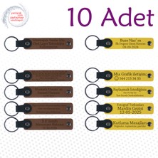 Miawiki A Kahve & Sarı, Düğün Misafirlerine Armağan, 10’lu Set, Kişisel Tarihli Deri Anahtarlık