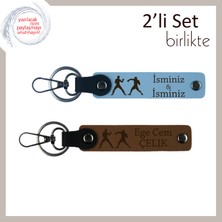 Miawiki Dövüşçü Ruhunu Yansıtan Hediye, Fighter Motifli, Kişisel Yazılı Anahtarlık Takımı, G Mavi-Açık Kahve