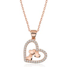 Aya Diamond Gümüş Rose Kalbin Içinde Üç Kalp Kolye