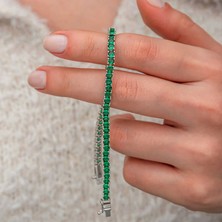 Aya Diamond Gümüş Yeşil Zirkon Taşlı Su Yolu Kadın Bileklik