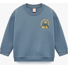 Baskı Detaylı Bisiklet Yaka Uzun Kollu  Sweatshirt