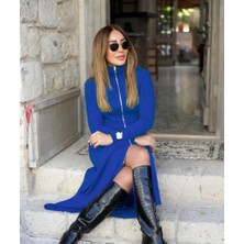 Mareandpanda Kadın Uzun Kollu Önden Fermuarlı Ithal Krep Elbise