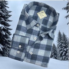 Eren Style Klasik %100 Cotton Uzun Kollu Terletmeyen Kışlık Flanel Kumaş Buz Mavisi Gömlek (Regular Kalıp)