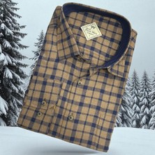 Eren Style Klasik %100 Cotton Uzun Kollu Terletmeyen Kışlık Flanel Kumaş Açık Kahve Gömlek (Regular Kalıp)