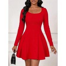 Aisha Elbise Kadın Uzun Kollu Kare Yakalı Mini Ithal Krep Elbise