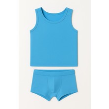 Erkek Çocuk Renkli Ribana Atlet Boxer Takım 6'lı Set Pamuklu Rahat Kumaş , Mavi , Gri ve Siyah