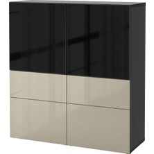 Dolap Kombinasyonu, Venge-Parlak Cila-Bej-Füme Cam, 120X40X128 Cm, Selsvıken/glassvık, Fren Raylı