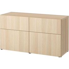 Dolap Kombinasyonu, Ağartılmış Meşe Görünümlü, 120X42X65 Cm, Lappvıken, Fren Raylı
