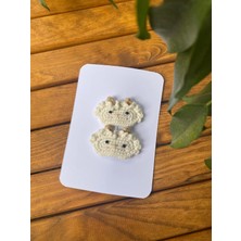 Corcoz Çıtçıtlı Sevimli Keçi Bej Renkli Desenli Çocuk Tokası - CZ92