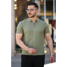 Erkek Yakası Fermuarlı Kısa Kollu T-Shirt