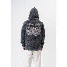 Erkek Mask Off Baskılı Yıkamalı Kapüşonlu Oversize Hoodie Siyah
