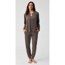 Penye Mood Bayan Hırkalı 3'lü  Içi Şardonlu Pijama Takımı PM9931