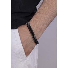 Gümüş Pazarım Siyah Kordon Model Çelik Erkek Bileklik