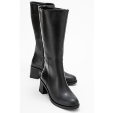 Topuklu Kadın Çizme Siyah Cilt